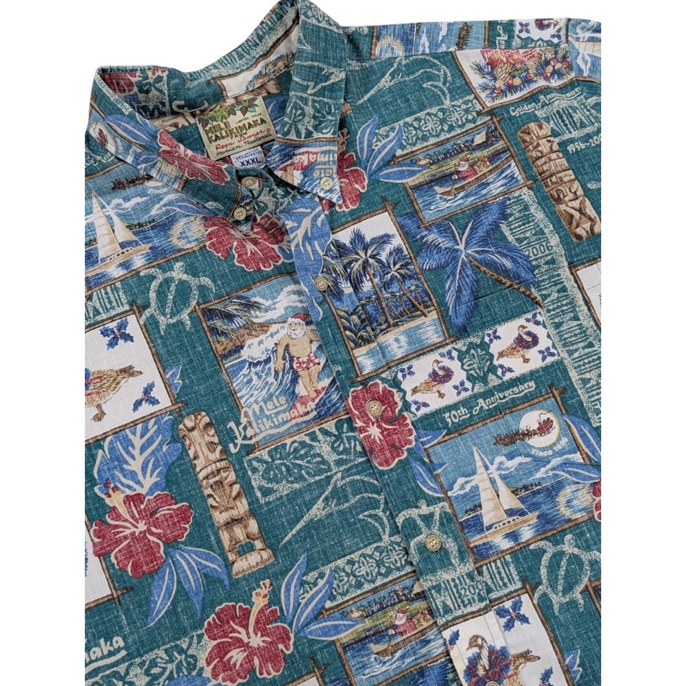 Reyn Spooner Hawaiian Shirt Mens 3XL Green Mele Kalikimaka 2006 Christmas Aloha